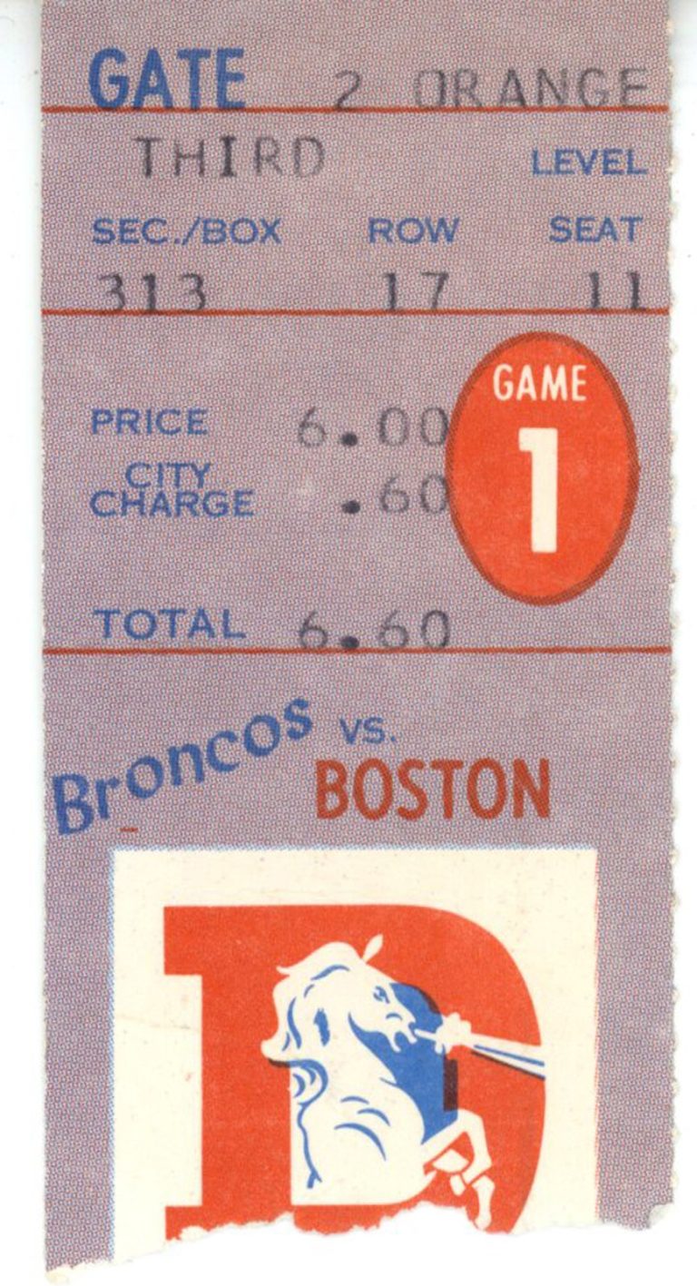 Denver Broncos vs Boston Patriots 09/14/69 Ticket Billy Thompson Debut 35768