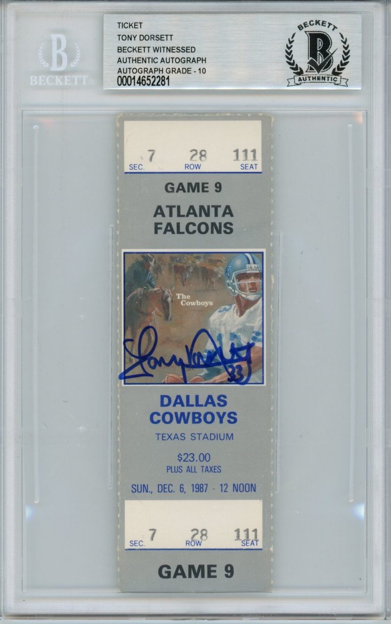 Tony Dorsett Signed Dallas Cowboys 12/6/87 Full Ticket Stub Slab Beckett 39450