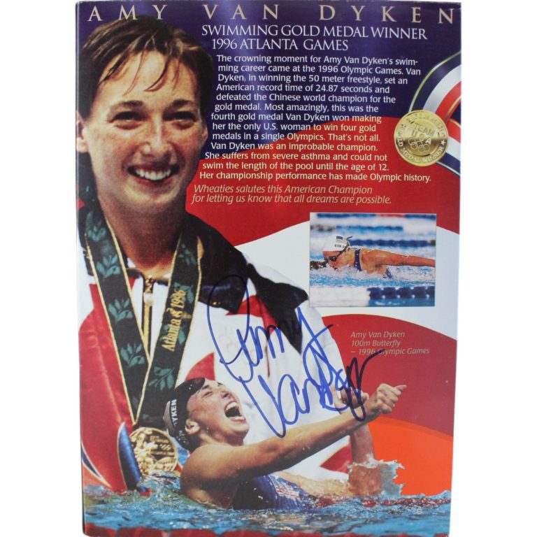 Amy Van Dyken Signed USA Swimming Gold Medal Wheaties Cereal Box Full DEN 51505