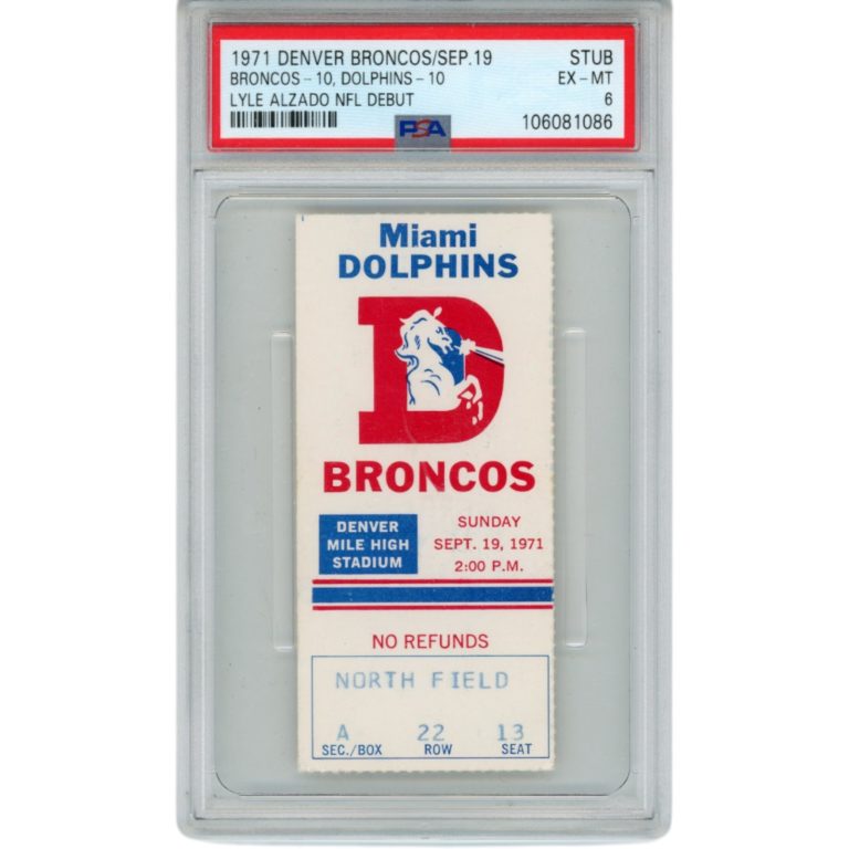 Lyle Alzado Denver Broncos 9/19/1971 NFL Debut Ticket Stub PSA 6 Pop 1/1 51547