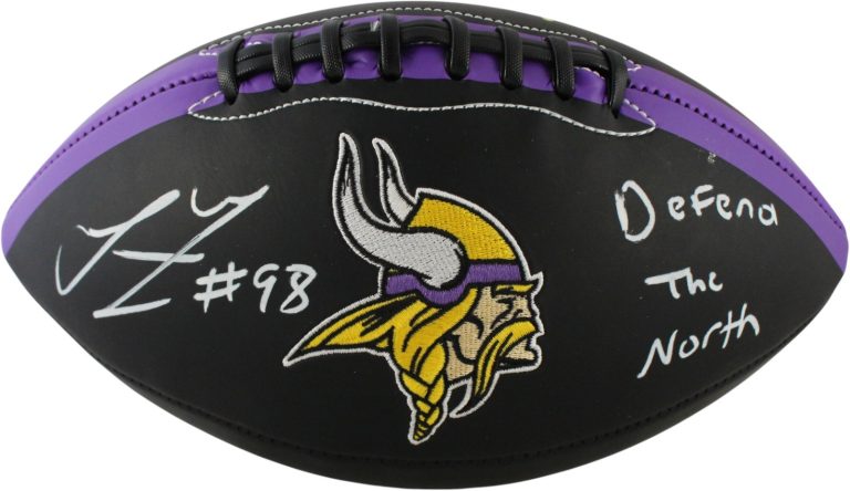 Linval Joseph Autographed Minnesota Vikings Logo Football Defend The North 59388