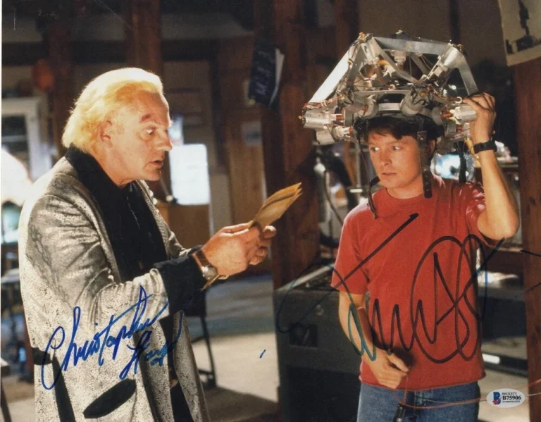 MICHAEL J FOX & CHRISTOPHER LLOYD CAST SIGNED AUTOGRAPH 11x14 PHOTO I - BECKETT