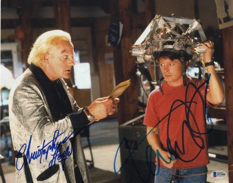 MICHAEL J FOX & CHRISTOPHER LLOYD CAST SIGNED AUTOGRAPH 11x14 PHOTO M - BECKETT