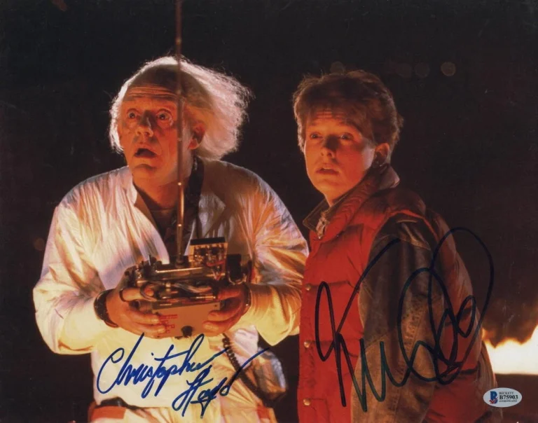 MICHAEL J FOX & CHRISTOPHER LLOYD CAST SIGNED AUTOGRAPH 11x14 PHOTO O - BECKETT