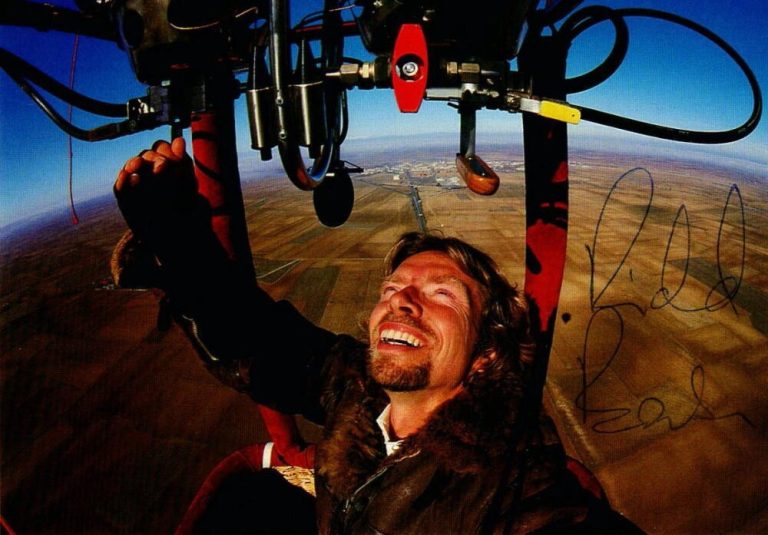 RICHARD BRANSON SIGNED AUTOGRAPH BALLOONING PHOTO POSTCARD - VIRGIN GALACTIC JSA