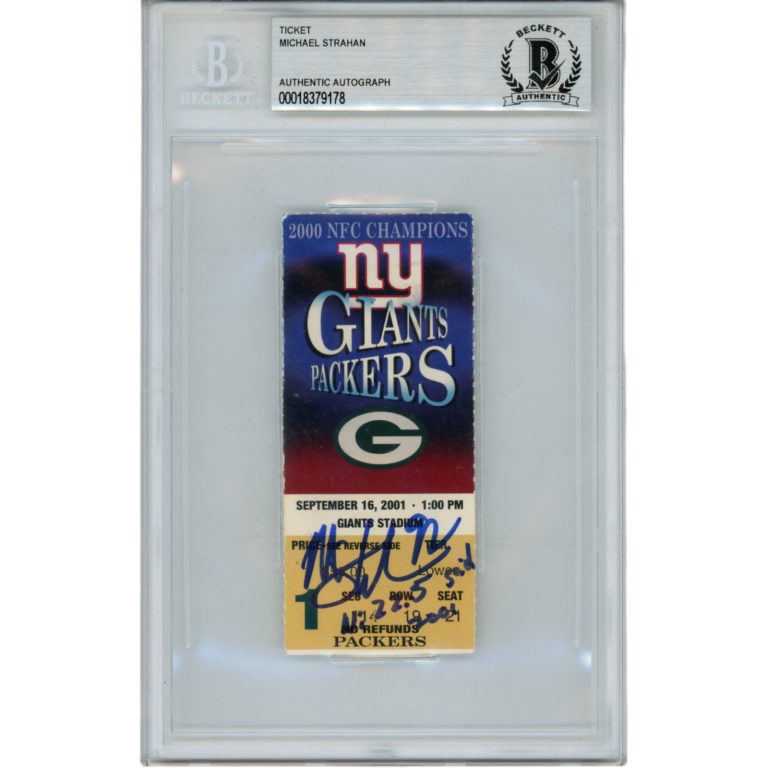 Michael Strahan Autographed New York Giants 2001 Ticket 22.5 Sacks Beckett 49829