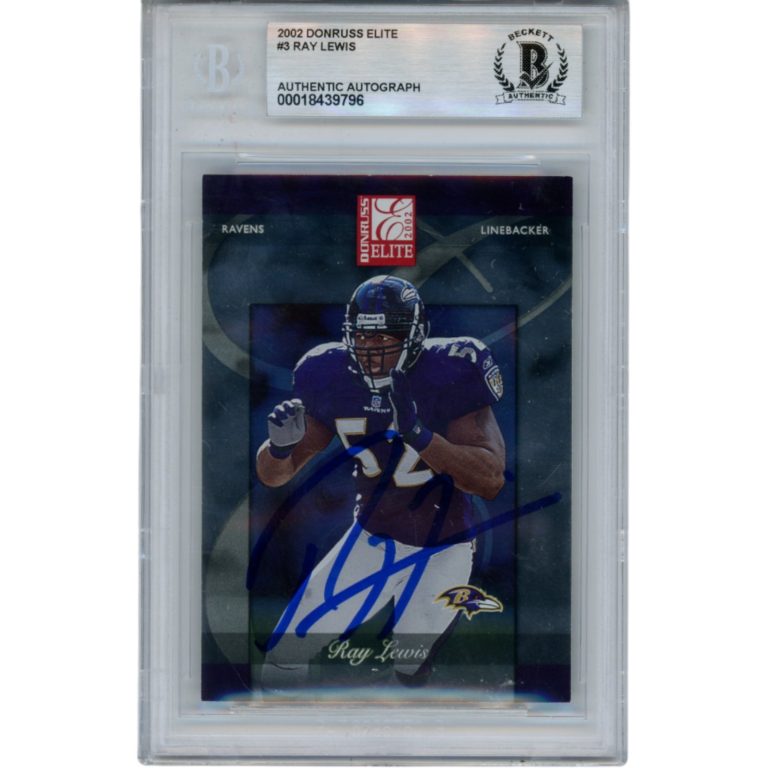 Ray Lewis Autographed 2002 Donruss Elite #3 Trading Card Slab Beckett 53468