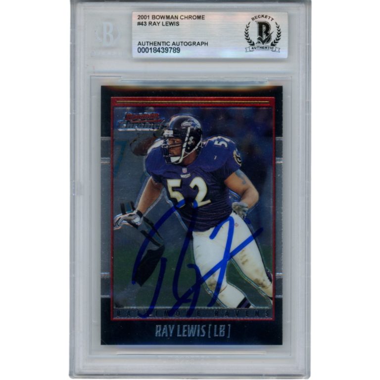 Ray Lewis Autographed 2001 Bowman Chrome #43 Trading Card Slab Beckett 53473