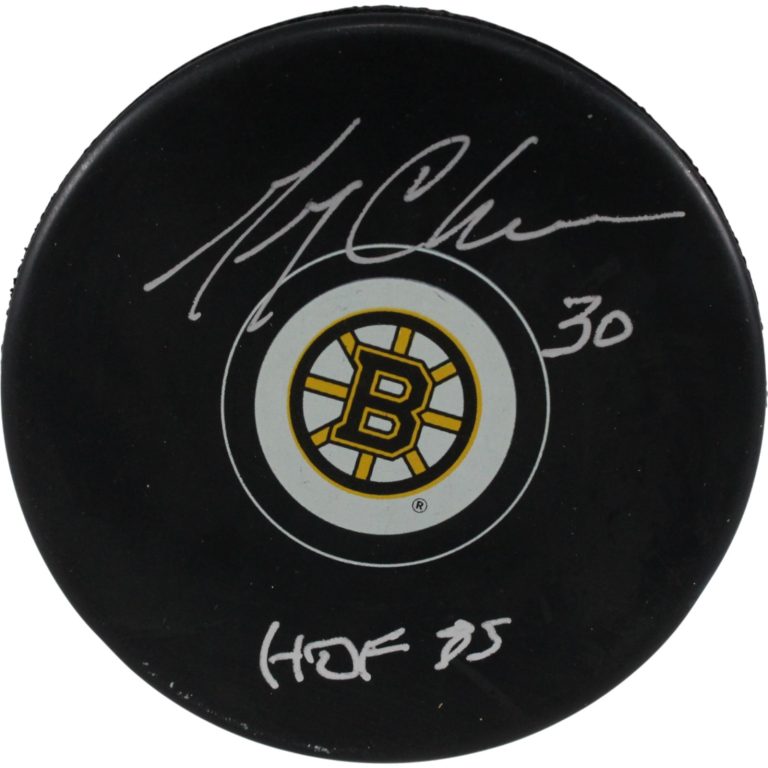 Gerry Cheevers Autographed/Signed Boston Bruins Logo Puck HOF 85 JSA 53948
