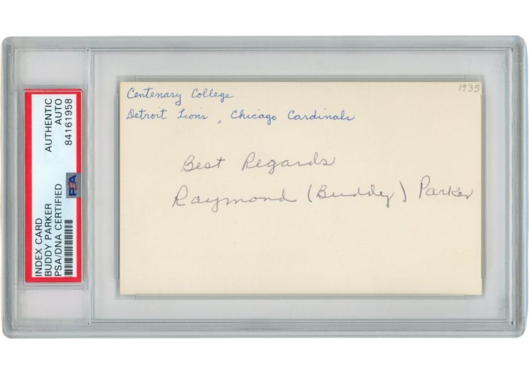 Buddy Parker Autographed/Signed Chicago Cardinals Index Card Slabbed PSA 54916