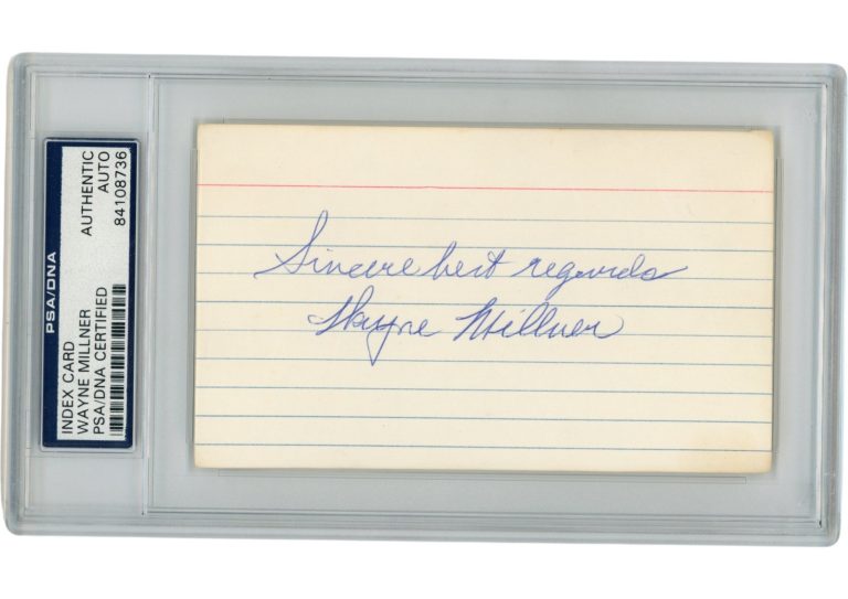 Wayne Millner Autographed Washington Redskins Index Card Insc. Slab PSA 54886