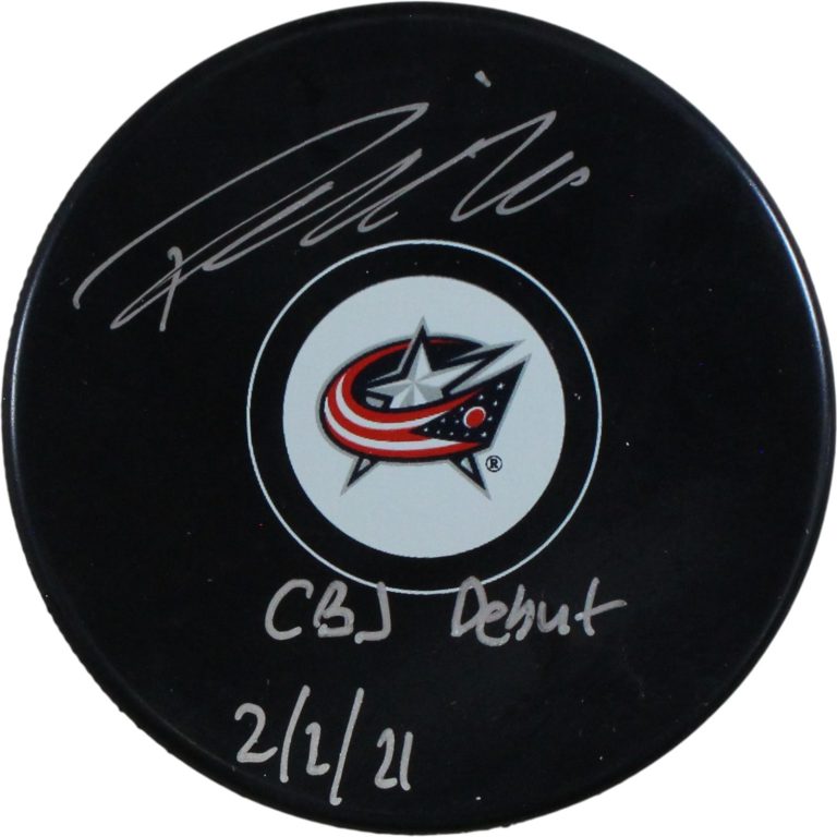 Patrik Laine Autographed Columbus Blue Jackets Logo Puck Debut Fanatics 53831