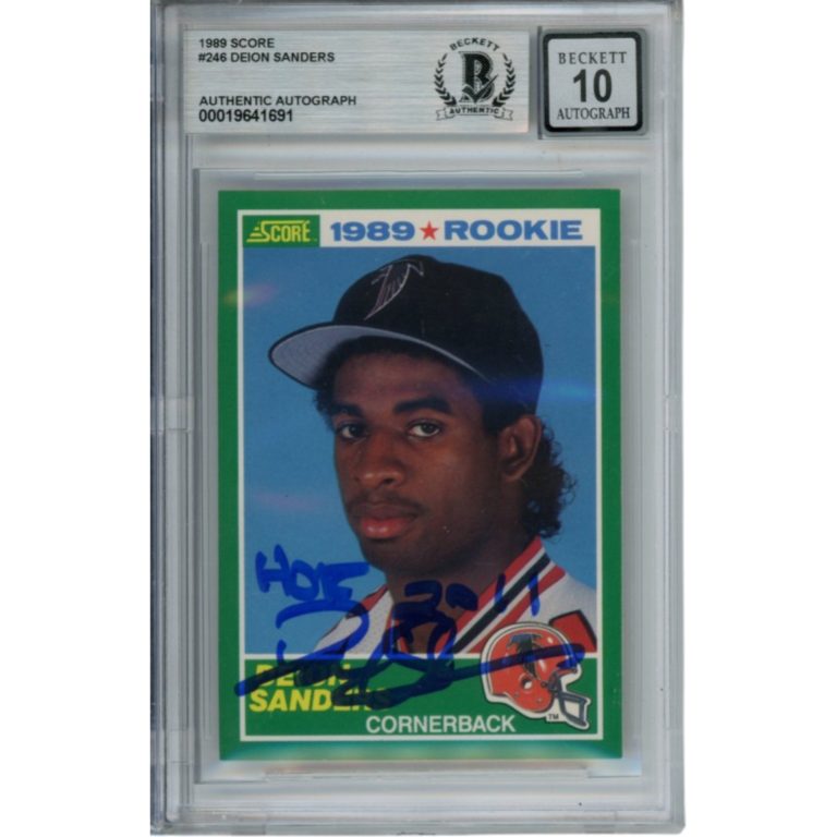 Deion Sanders Autographed 1989 Score #246 HOF Slabbed Trading Card Beckett 53335