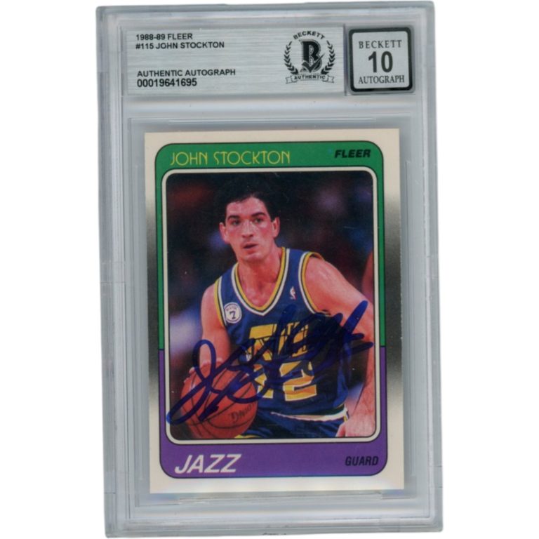 John Stockton Autographed 1988 Fleer #115 10 Slabbed Trading Card Beckett 53107