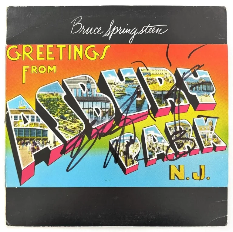 Bruce Springsteen Signed Autograph Asbury Park Album Record w/ Guitar Sketch PSA