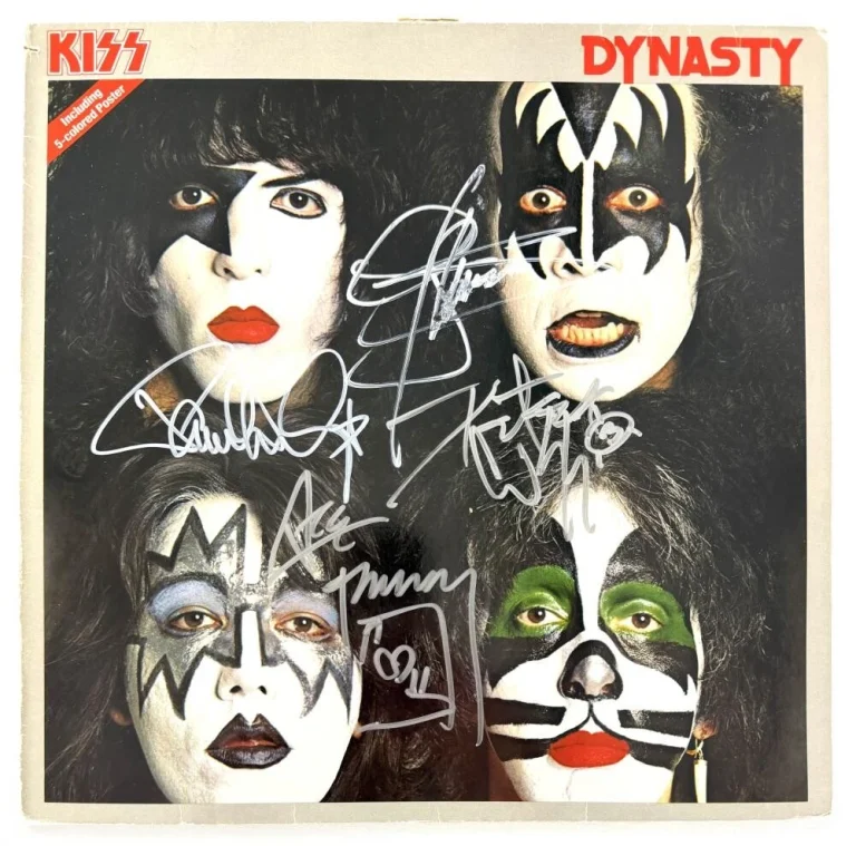 Kiss Full Band Signed Autograph Dynasty Album Record Gene Ace Paul Peter JSA COA