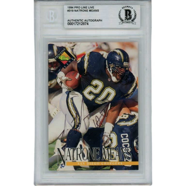 Natrone Means Signed San Diego Chargers 94 Pro Line Live Card Slab Beckett 56123