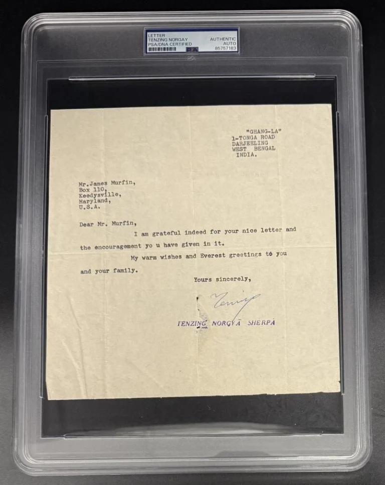 Tenzing Norgay Signed Autograph PSA/DNA Slabbed Letter - Mount Everest Sherpa