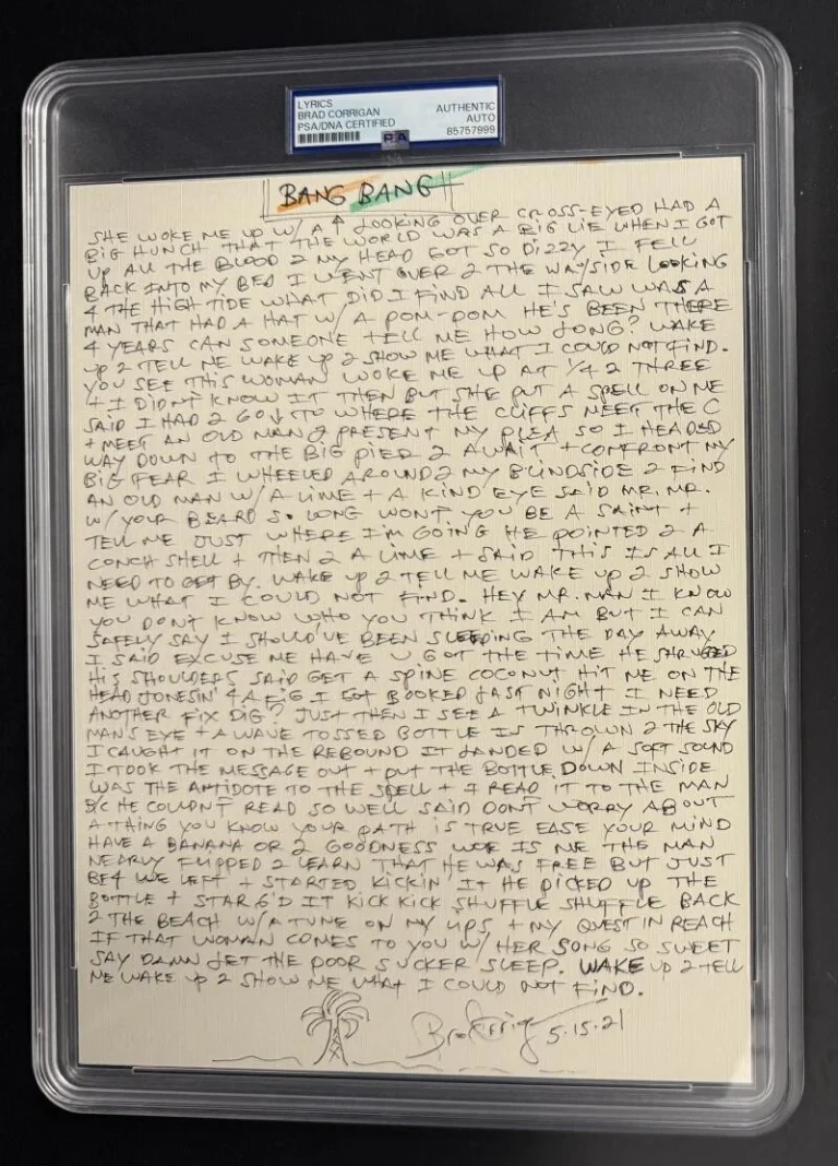 Brad Corrigan Signed Autograph PSA/DNA Dispatch Written Bang Bang Lyrics COA A