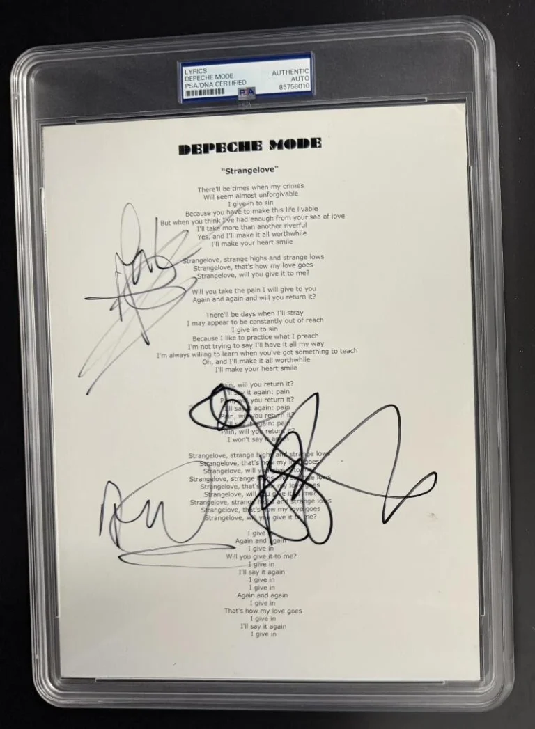 Depeche Mode Full Band Signed Autograph PSA/DNA Strangelove Slabbed Lyrics COA