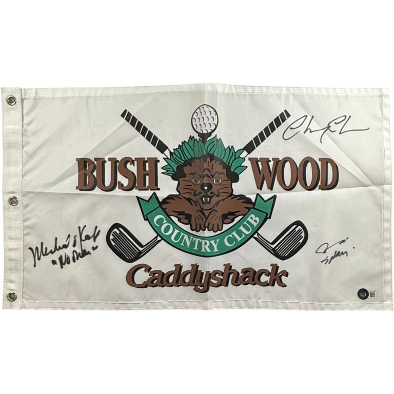 Caddyshack (3) Chase, Morgan & O'Keefe Autographed Bushwood Flag Beckett 56227