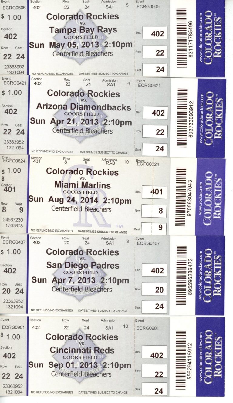Colorado Rockies 250 Quantity Ticket Lot From Seasons 1995-2014 56243