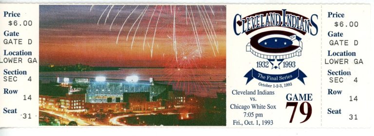 Cleveland Indians Municipal Stadium Last Series 10/1-3 93 White Sox Ticket 56247