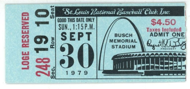 Lou Brock Saint Louis Cardinals Hall of Famer Final Game 09/30/1979 Ticket 56252