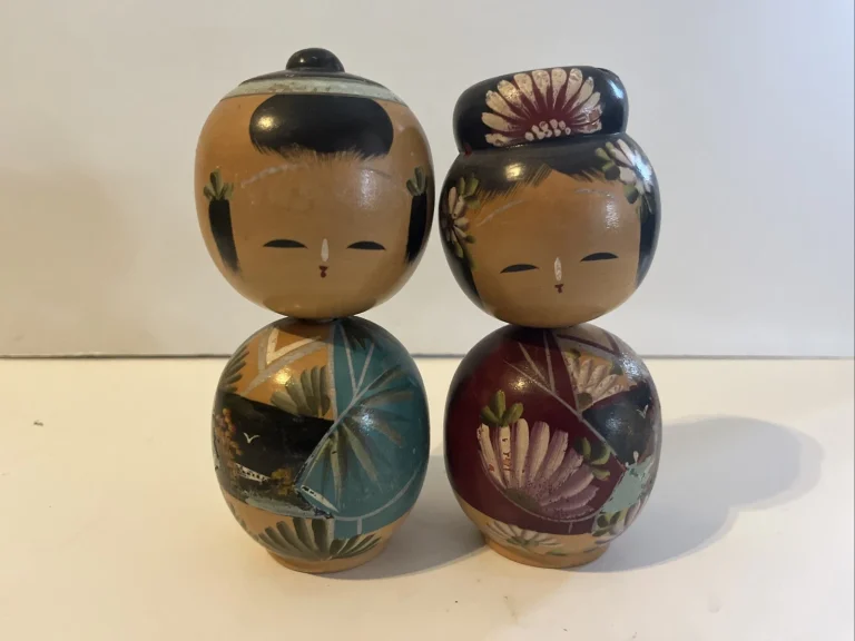 Vintage Japanese Kokeshi 6” Husband & Wife Dolls Mid-Century Wooden Figures