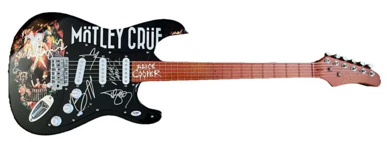 Motley Crue & Alice Cooper Signed Autographed Guitar PSA Certified READ