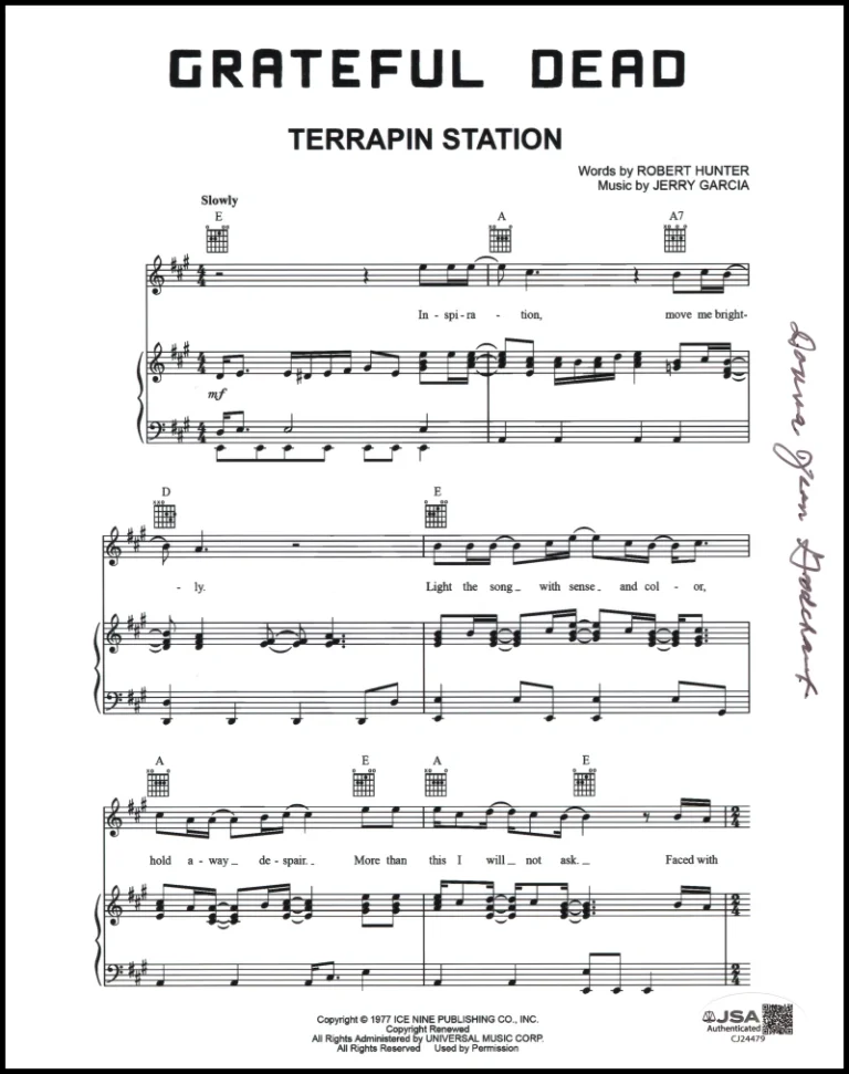Donna Jean Godchaux Signed Autograph Terrapin Station Sheet Music w/ JSA COA
