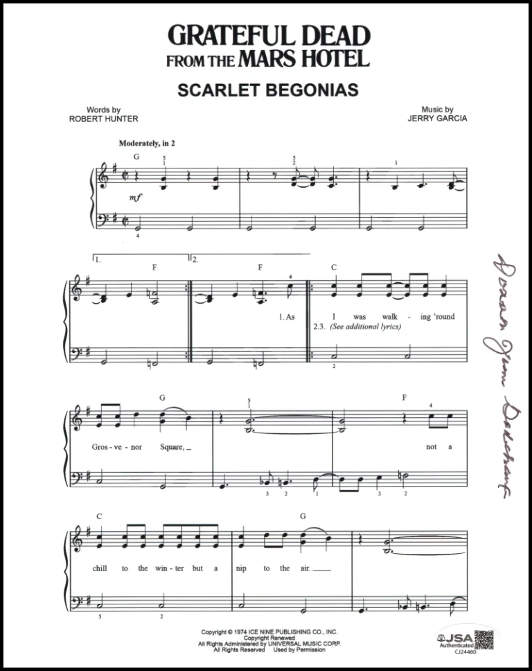 Donna Jean Godchaux Signed Autograph Grateful Dead Sheet Music w/ JSA COA