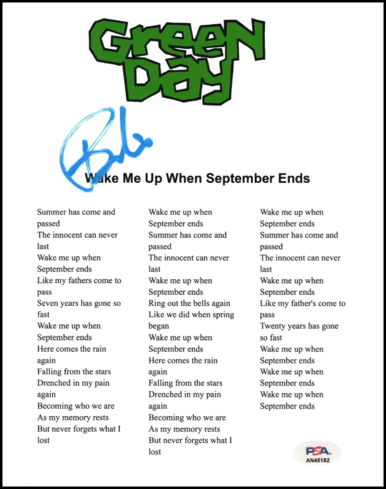 Billie Joe Armstrong Green Day Signed Autograph Wake Me Up Sheet Music - PSA COA