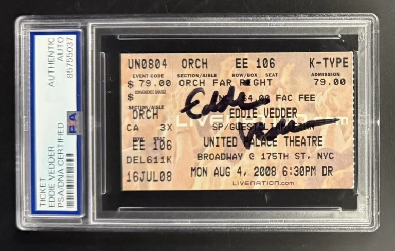 Eddie Vedder Pearl jam Signed Autograph PSA/DNA COA Slab Original 2008 NY Ticket