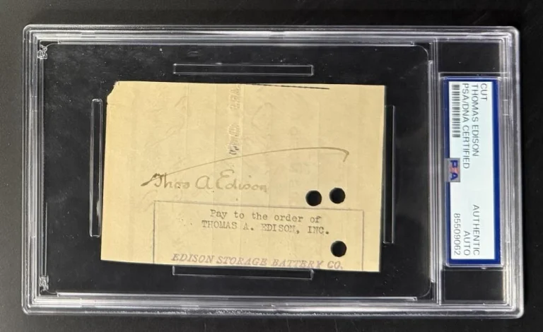 Thomas Edison Signed Autograph PSA/DNA Slabbed Check Cut - Full Umbrella Style
