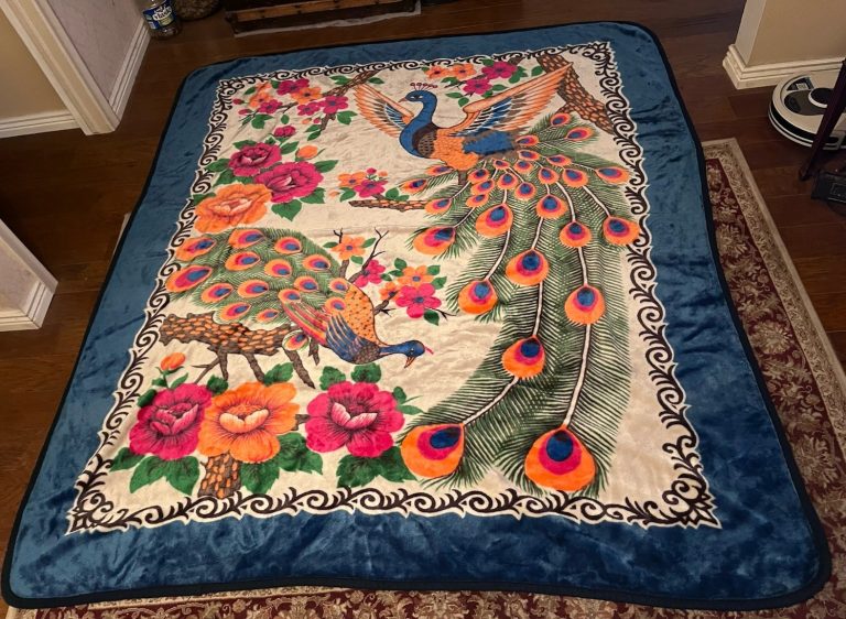Korean Mink Fleece Double Sided Peacock Floral Soft Heavy Blanket 75.5