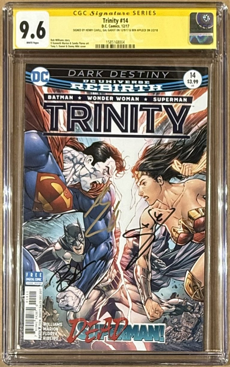 Ben Affleck Gal Gadot Henry Cavill Autographed Trinity DCU #14 CGC 9.6 56592