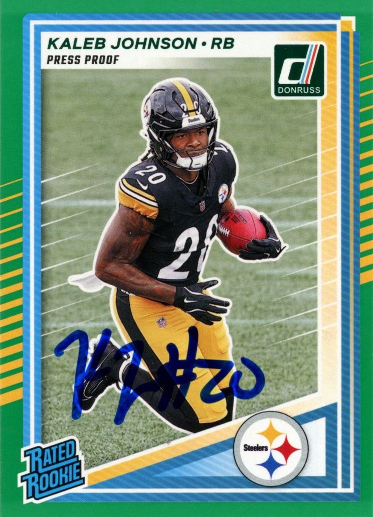 Kaleb Johnson Autographed 2025 Donruss Green Press Proof #322 Card Beckett 56989