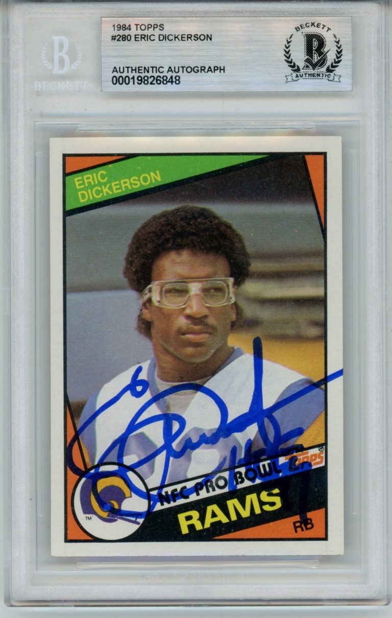 Eric Dickerson Autographed 1984 Topps #280 w/HOF Trading Card Slab Beckett 57079