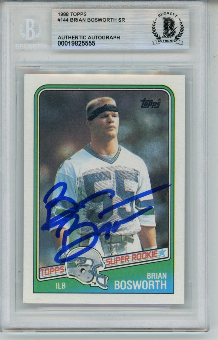 Brian Bosworth Autographed 1988 Topps #144 Trading Card Slab Beckett 57069