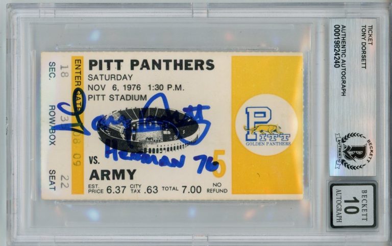 Tony Dorsett Signed Pittsburgh Panthers Heisman 10auto Ticket Slab Beckett 57048