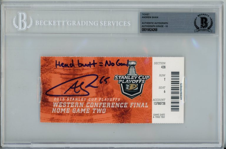 Andrew Shaw Signed Chicago Blackhawks 2015 WCF Head Butt Ticket Beckett 57192