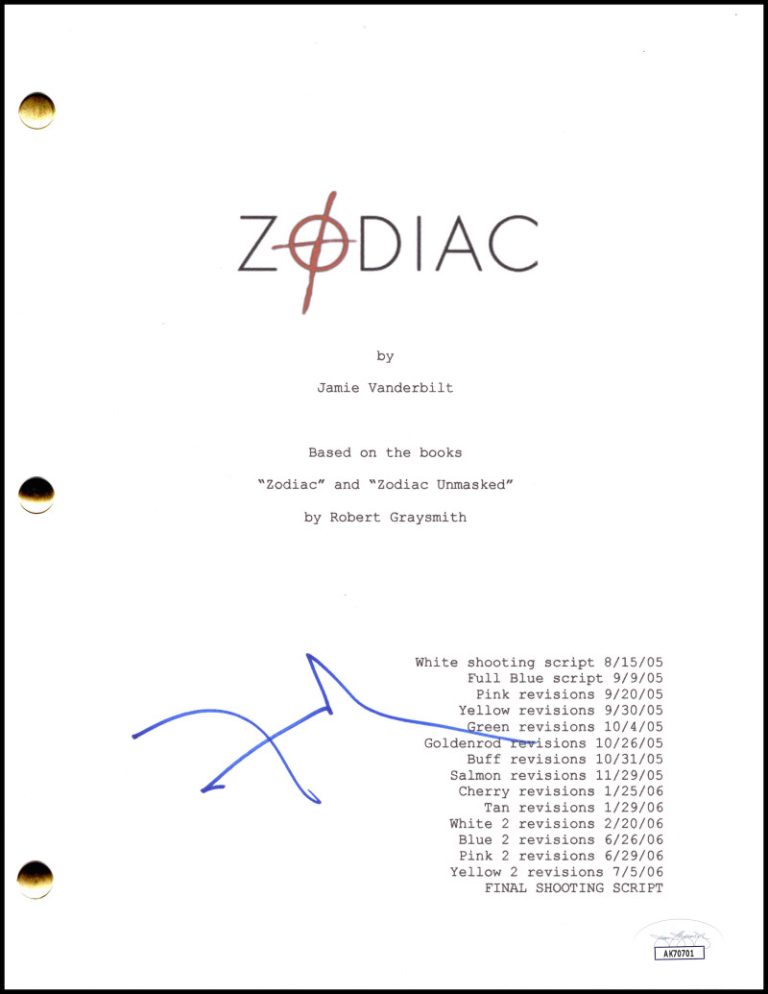 David Fincher Signed Autograph Zodiac Full Movie Script Screenplay w/ JSA COA