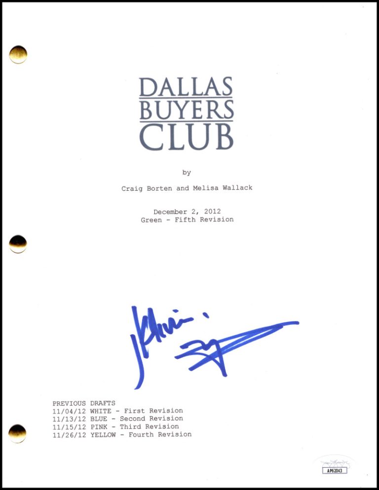 Matthew McConaughey Signed Autograph Dallas Buyers Club Movie Script w/ JSA COA