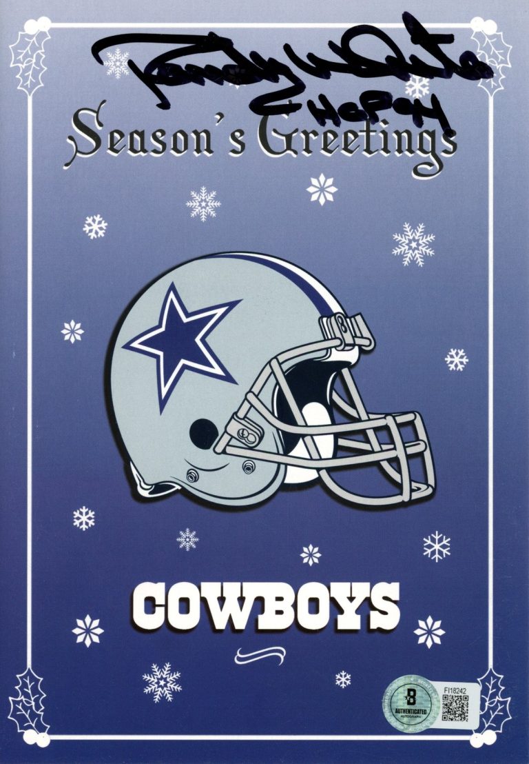 Randy White Signed Dallas Cowboys Christmas Card Game Uniform Cut Beckett 57237