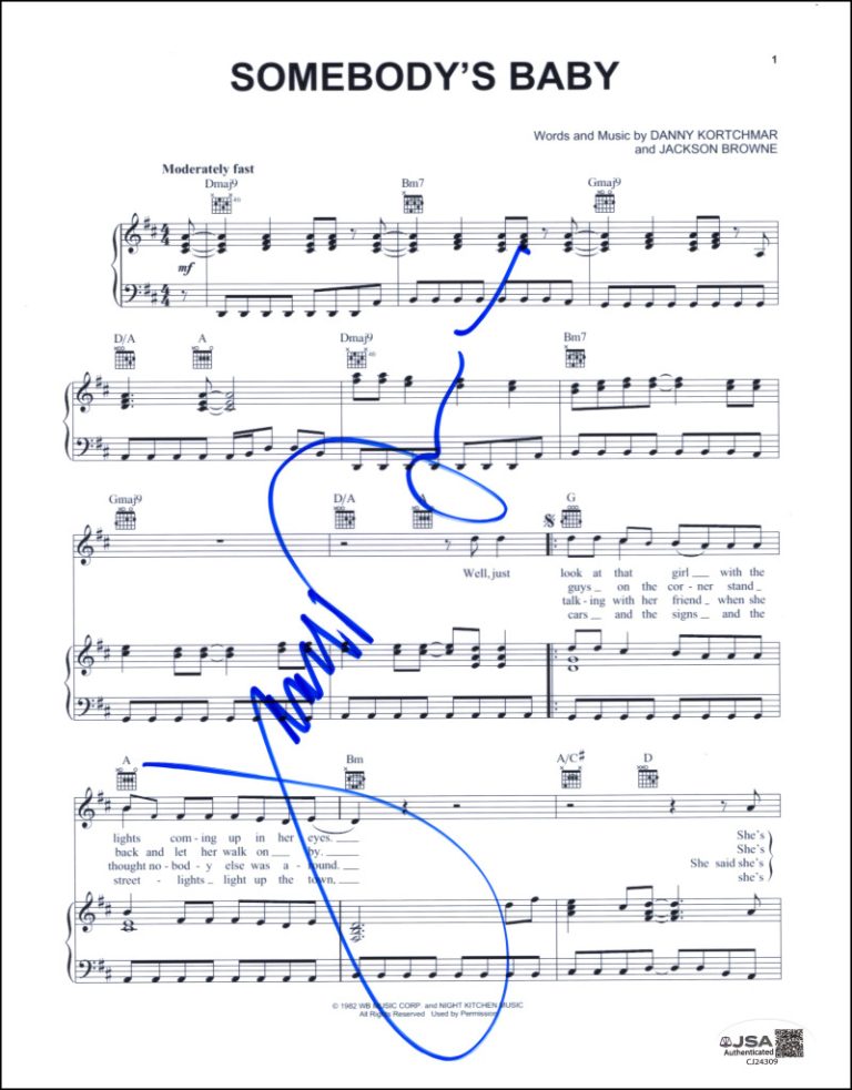 Jackson Browne Signed Autograph Somebody's Baby Sheet Music - Fast Times JSA COA