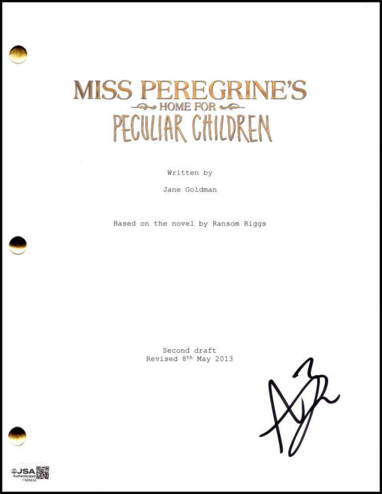 Asa Butterfield Signed Miss Peregrine's Home for Peculiar Children Script JSA