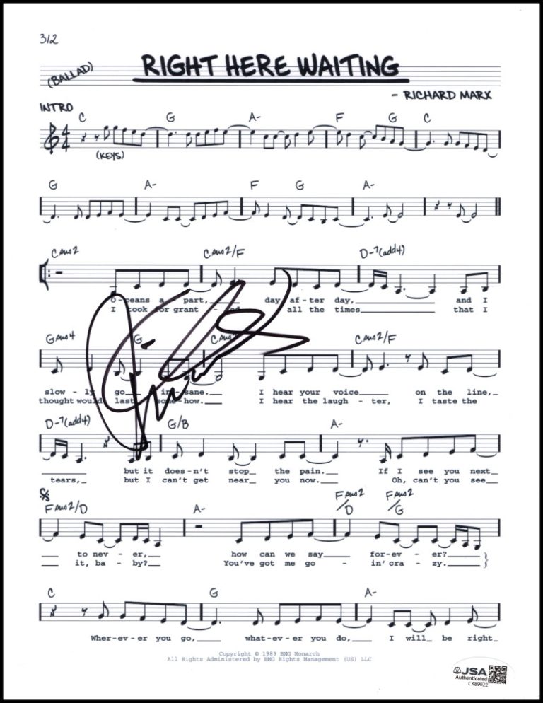 Richard Marx Signed Autograph Right Here Waiting Sheet Music Repeat Offender JSA