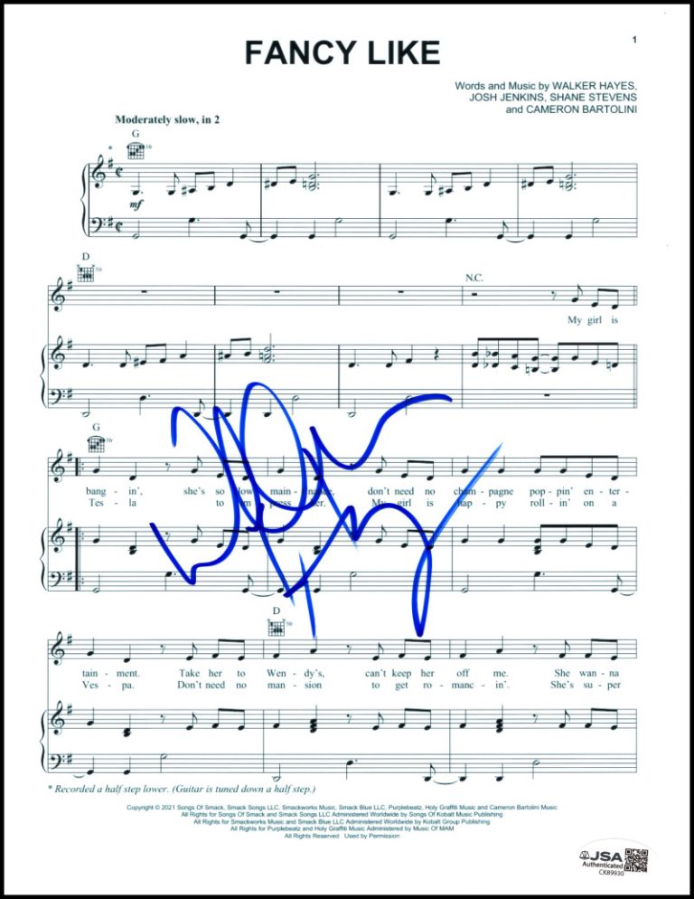 Walker Hayes Signed Autograph Fancy Like Sheet Music - Country Stuff w/ JSA COA