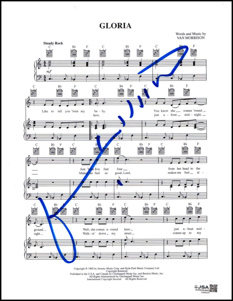 Patti Smith Signed Autograph Gloria Sheet Music - Punk Rock Icon Horses JSA COA